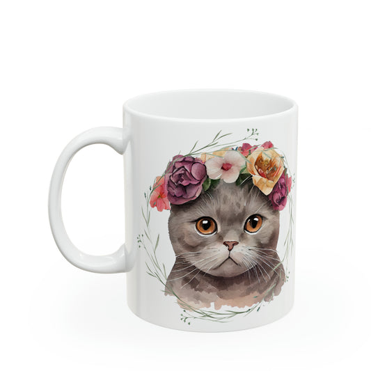 Grey cat on white background Ceramic Mug 11oz