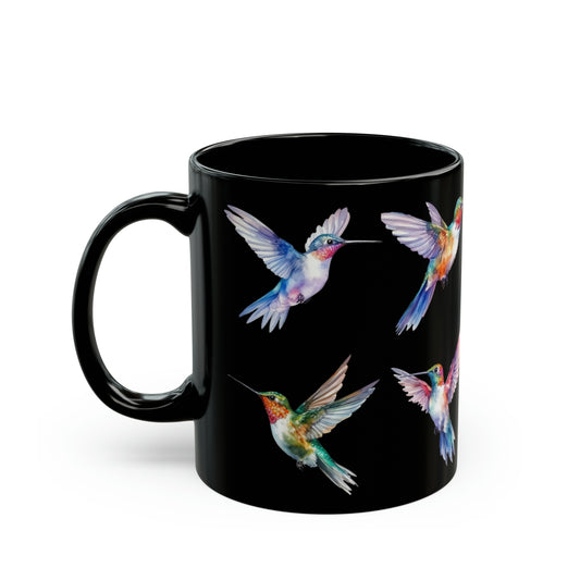 Hummingbirds ceramic black mug11oz